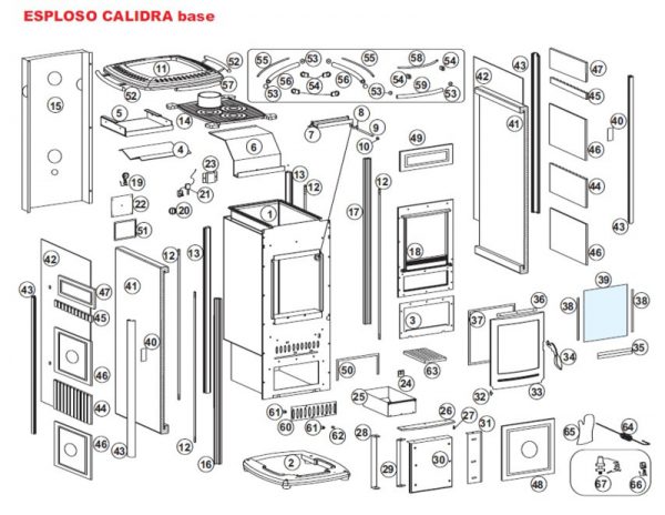 Onderdelen tekening Italiana Camini Calidra 2 base