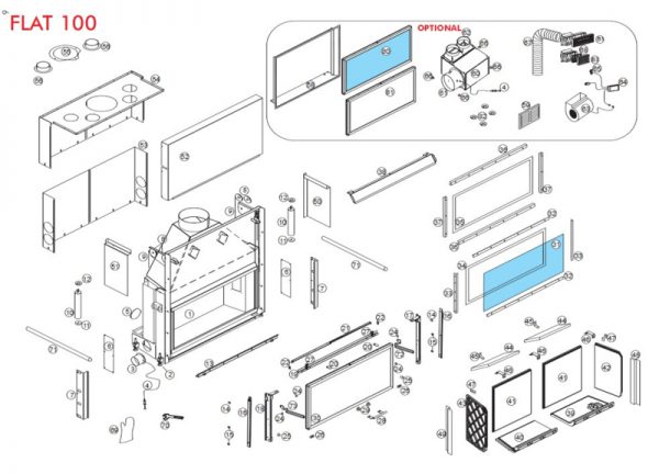 Onderdelen tekening Edilkamin Flat 100 - inbouwhaard houtstook